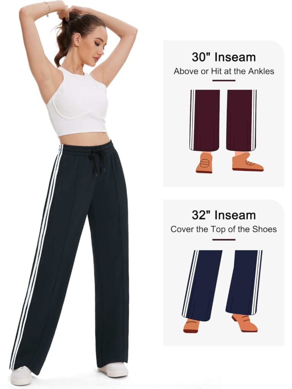 Women's 28/30/32/34/36 Inseam Track Pants Loose Straight Leg Jogging Sweatpants - Picture 9 of 9